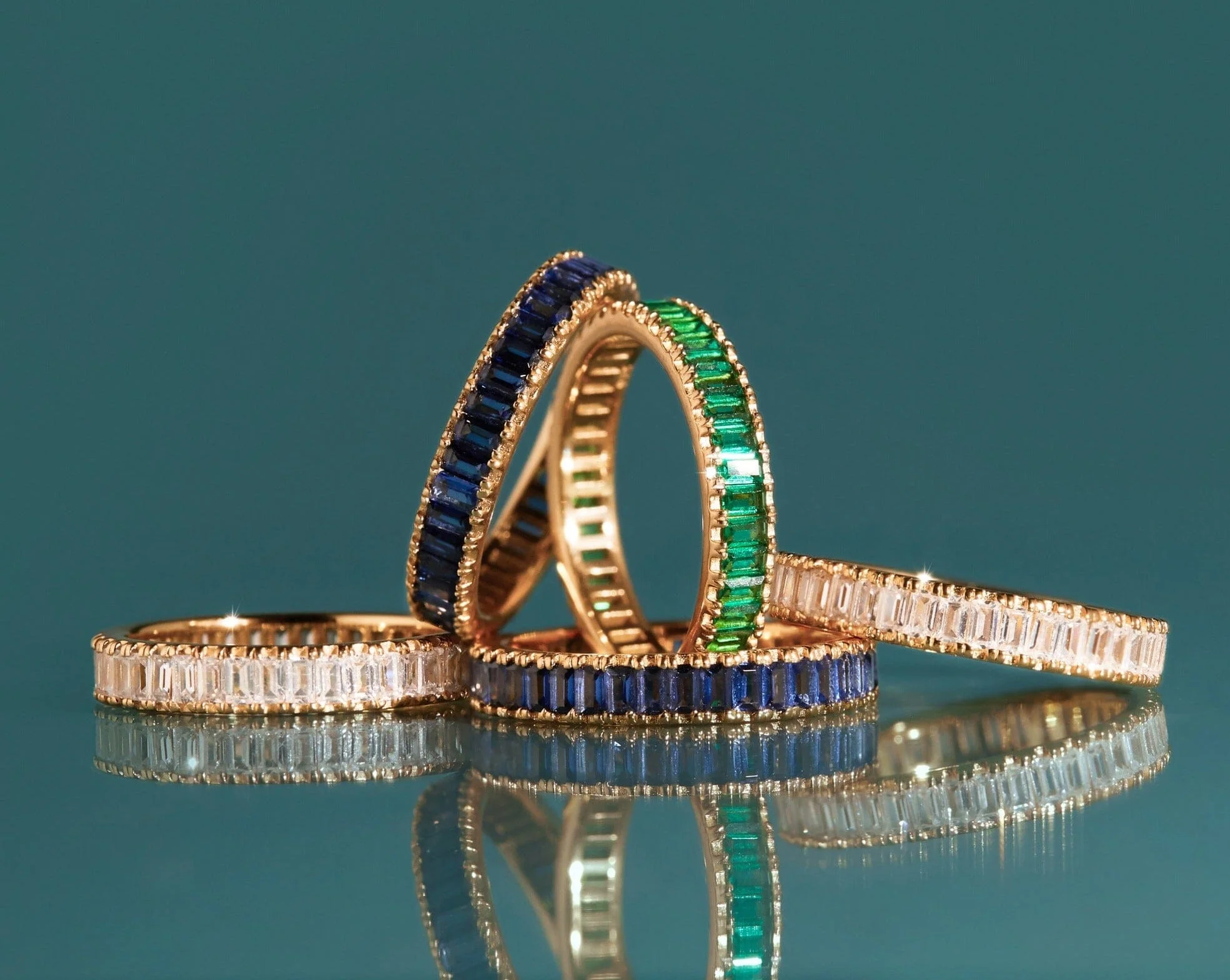 Lab Grown Blue Sapphire Baguette Eternity Ring - Image 10
