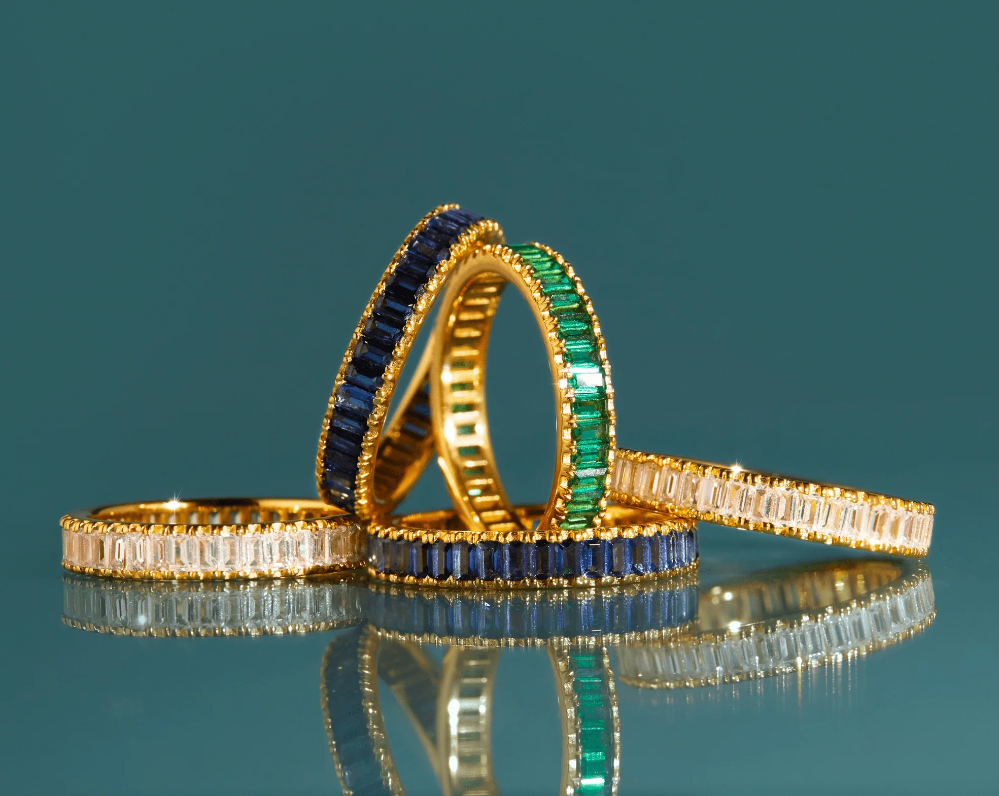 Lab Grown Blue Sapphire Baguette Eternity Ring - Image 11