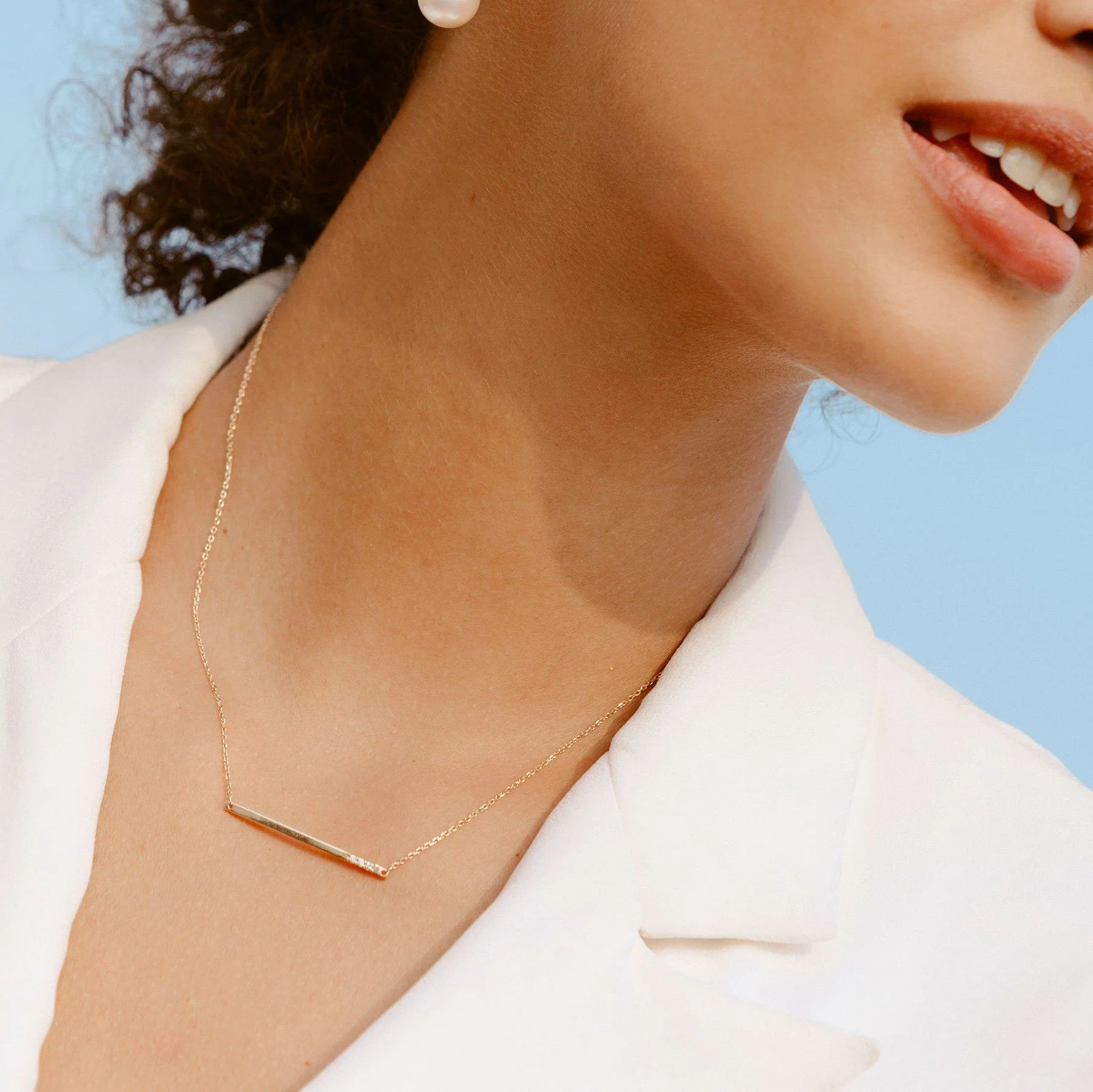 Gold Bar Necklace With Diamonds - Image 7