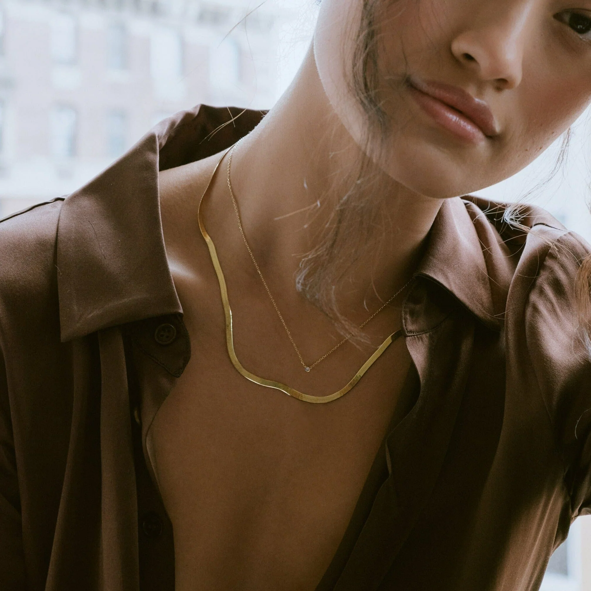 Solid Gold Herringbone Chain Necklace - Image 31