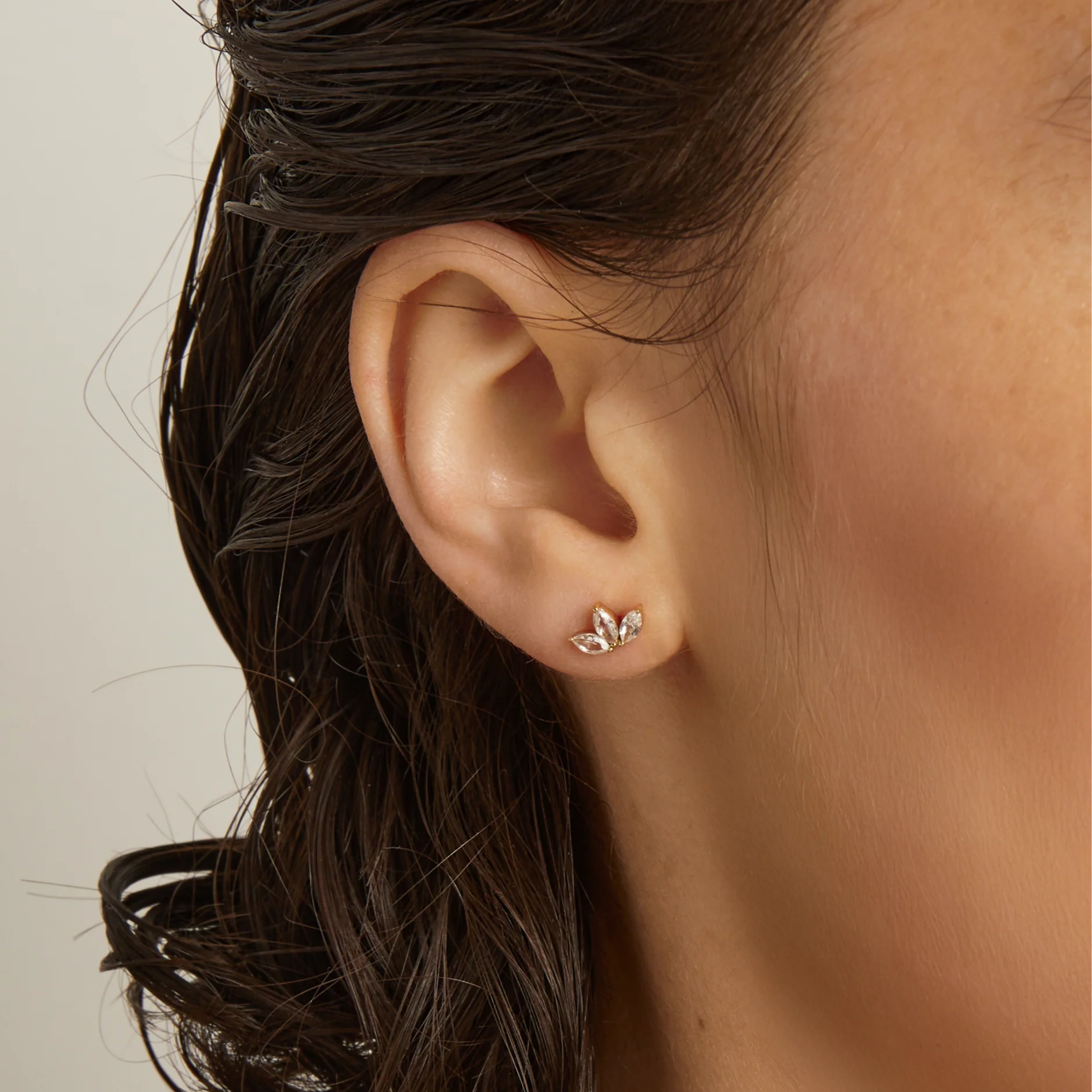 Lab Grown White Sapphire Crown Marquise Earrings - Image 7