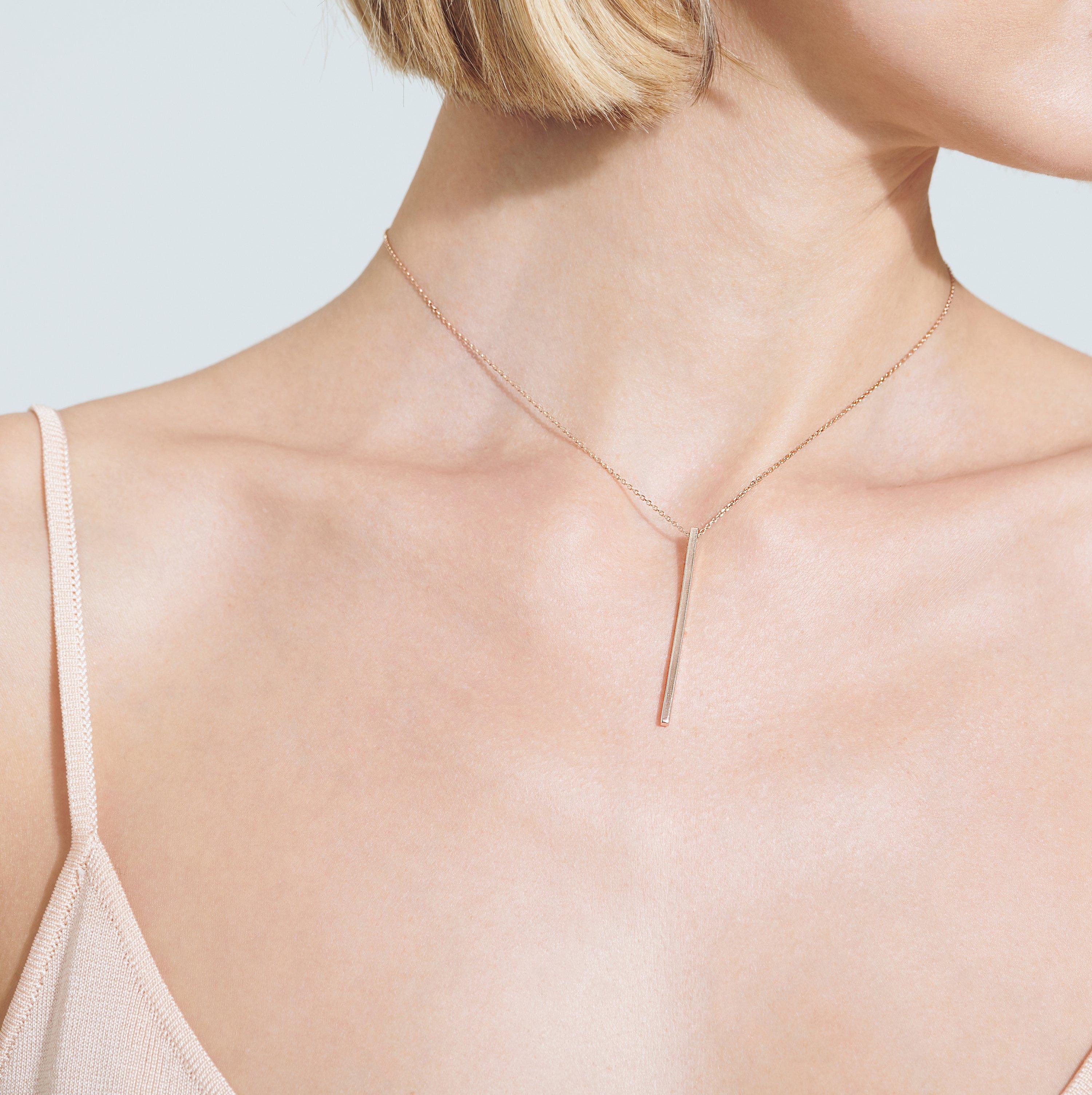 Long Gold Bar Drop Necklace - Image 11