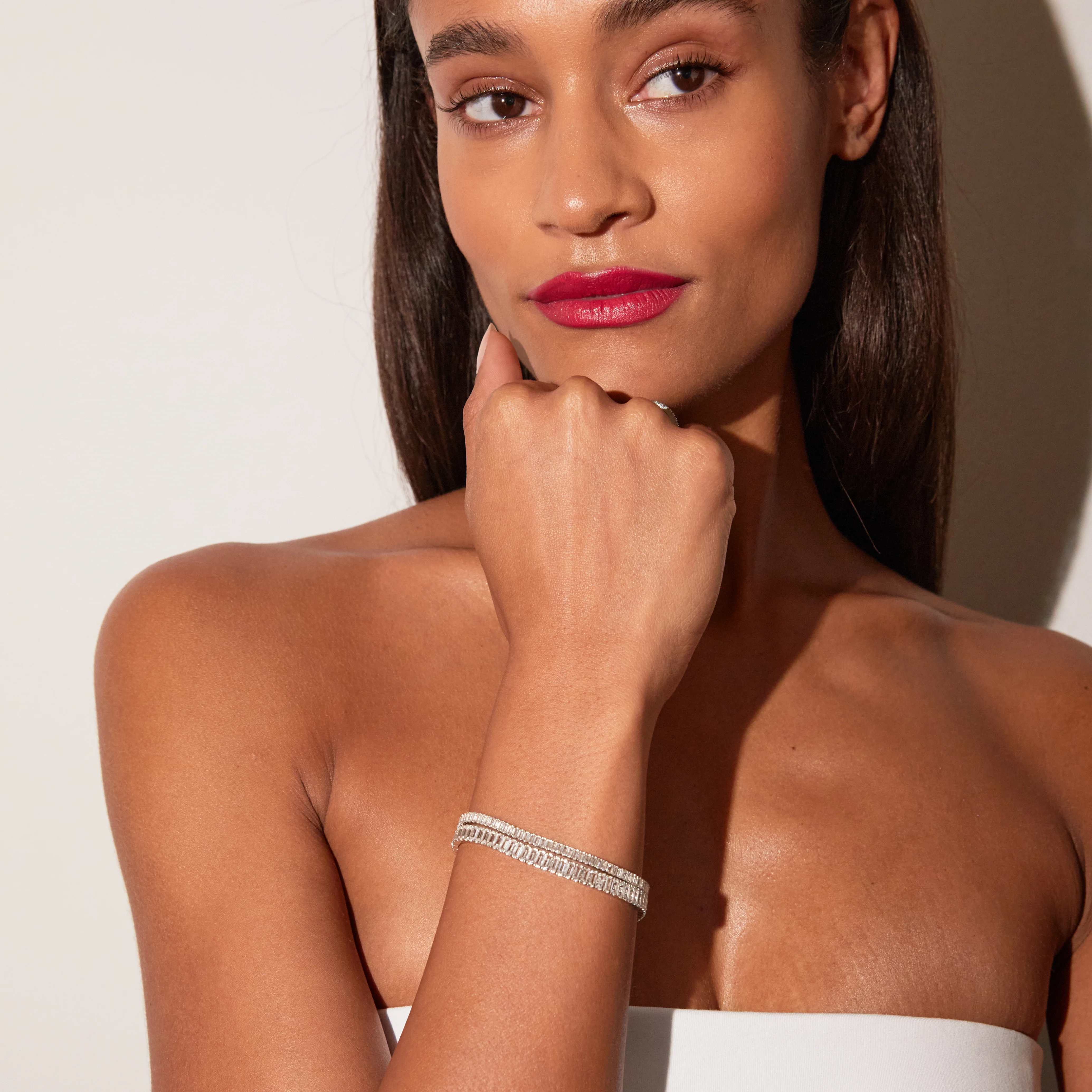 Lab Grown White Sapphire Baguette Tennis Bracelet - Image 19